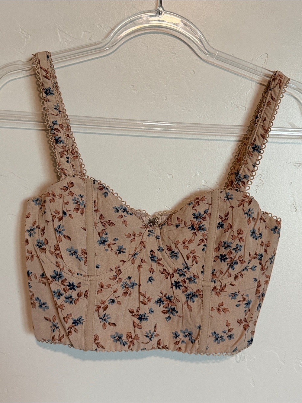Blush Beige Floral Lace-Trim Bustier Camisole